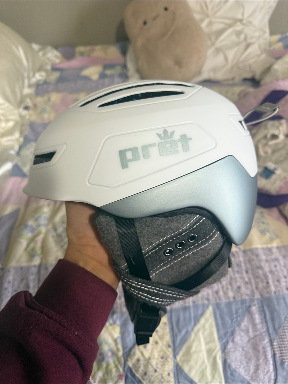 Pret White and Silver Snow Helmet - Lightweight Protection